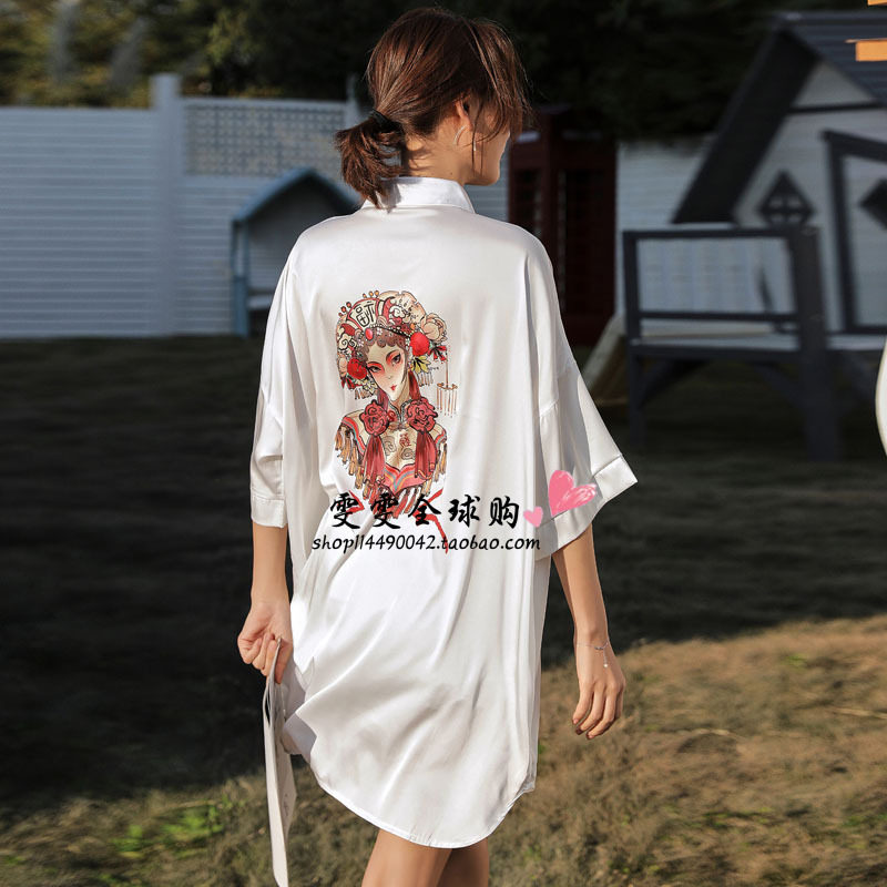 Japan JULIPPET pajamas women summer sexy ice silk white shirt spring and autumn silk face nightdress