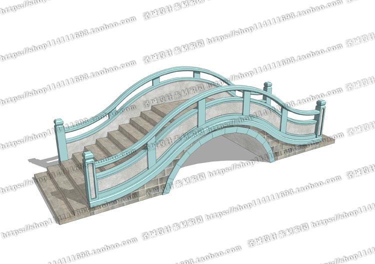 中式景观桥石桥木桥拱桥平桥廊桥SU草图大师模型-6