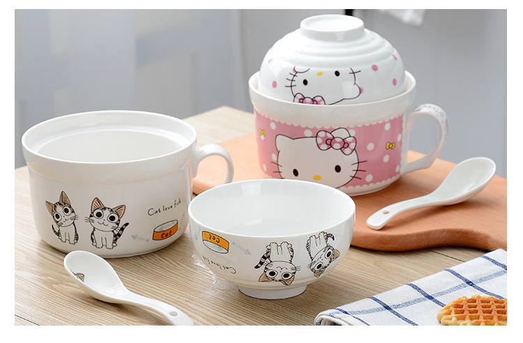Căng tin hoạt hình bát phở ăn liền với nắp phở ngay lập tức bát súp có tay cầm lớn đựng đồ ăn trưa cho học sinh để gửi đũa đũa - Hộp cơm điện sưởi ấm hộp cơm tự hâm nóng