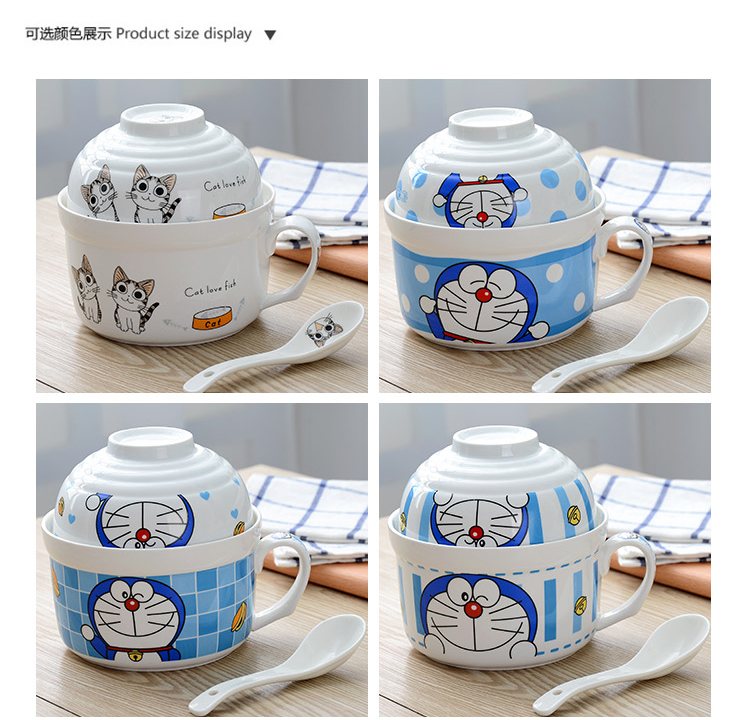 Căng tin hoạt hình bát phở ăn liền với nắp phở ngay lập tức bát súp có tay cầm lớn đựng đồ ăn trưa cho học sinh để gửi đũa đũa - Hộp cơm điện sưởi ấm hộp cơm tự hâm nóng
