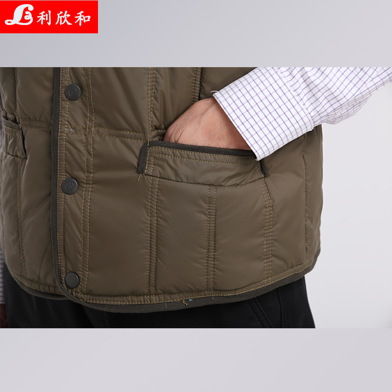 Mùa thu và mùa đông mới đàn ông trung niên dày lên sửa chữa bố tải áo bông cotton ấm áo không có cổ áo tăng áo ba lô nam