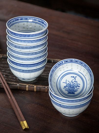 Blue and White Porcelain Bowl, Household Rice Bowl, Chinese Traditional Retro 5inch Orchid Bowl, Old-Fashioned Blue Flower Bowl, Ceramic Rice Bowl