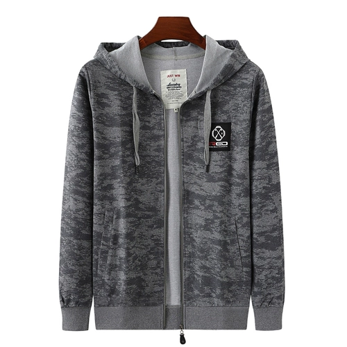 Осенний камуфляжный спортивный кардиган для отдыха с капюшоном, тонкая толстовка с молнией, трендовый лонгслив, куртка, оверсайз