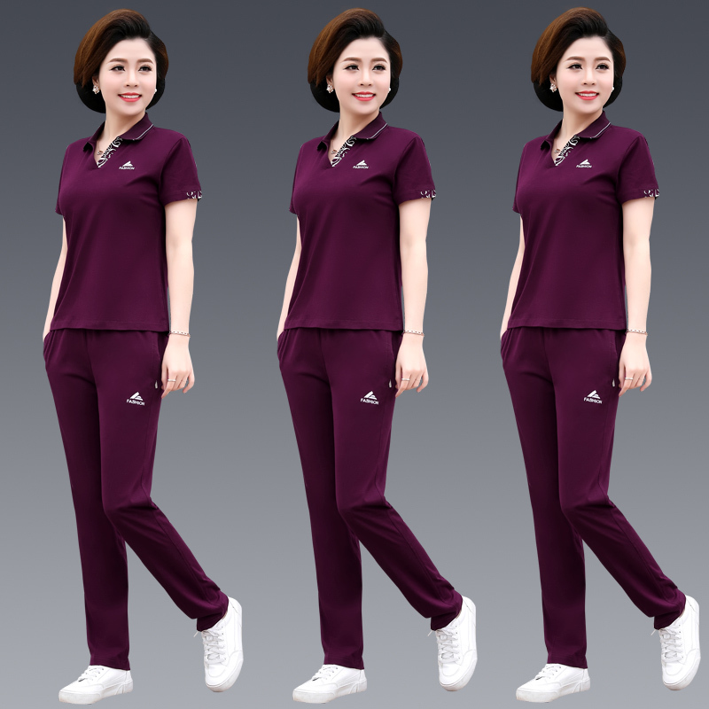 Middle-Aged and Elderly Women's Summer Short-Sleeved Fashionable and Stylish Mother's Day Clothes, Thin Women's Casual Sports Suits for Mothers
