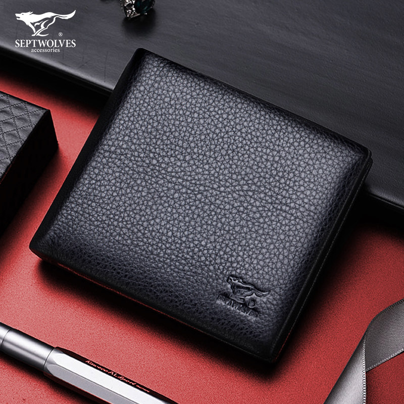 Seven Wolves Men's Wallet Short of Genuine Leather Cross Section 2021 New Brands Fashion Light Lavish Bull Leather Money Clips