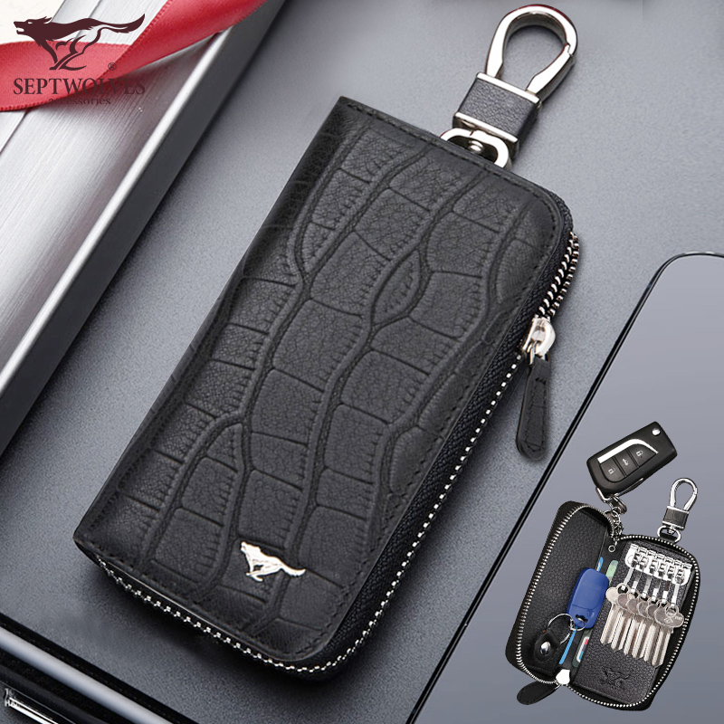 Seven Wolves Key Bag Men Genuine Leather Multifunction Key Bag 2020 New Waist Hanging Cow Leather Car Lock Key Bag Universal