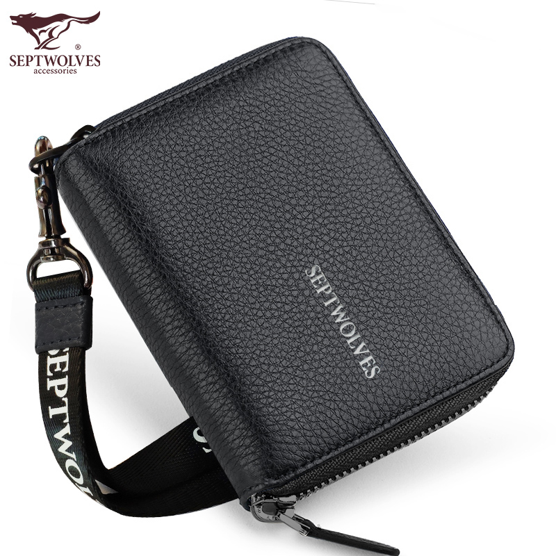 Seven Wolves Men Genuine Leather Wallet Short of 2021 New Vertical Harp Youth Headlayer Bull Leather Male And Female Lovers CHAIN MONEY CLIP