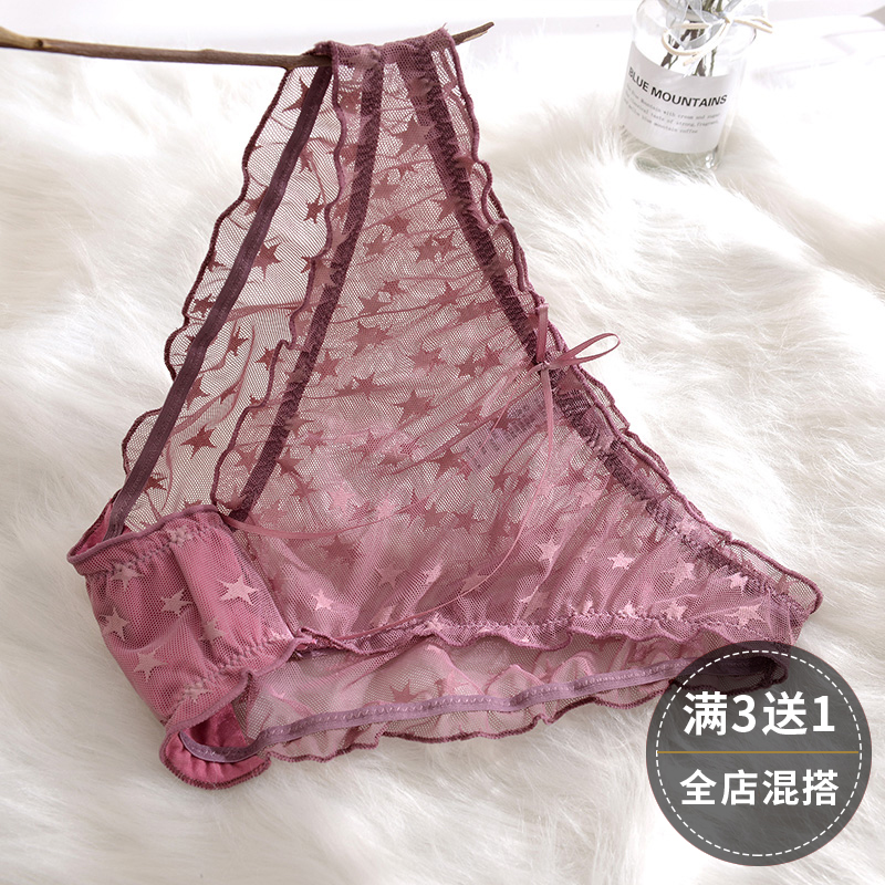 Middle Cashew Lace Triangle Pants Head Teenage Girl Japan-ROK thin Sexy Web Yarn Fire Spicy Seduction Transparent Briefs women