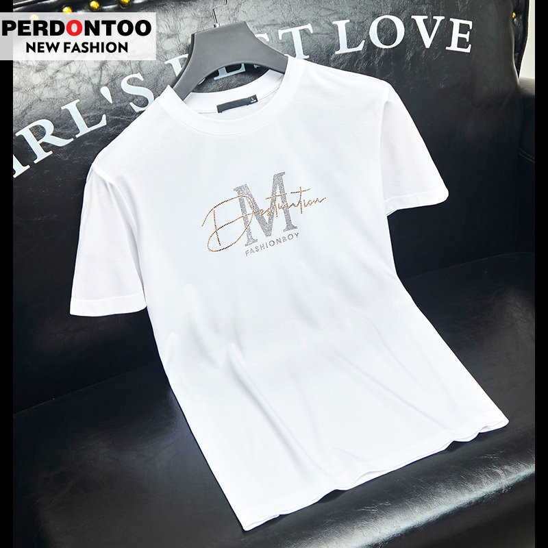 European goods modal ice silk short-sleeved T-shirt men's summer heavy industry hot drill high-end half-sleeved cool feeling 2023 new trendy brand