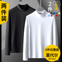 Modal cotton semi-turtleneck base shirt mens autumn and winter with long-sleeved t-shirt white autumn coat 2021 new trend