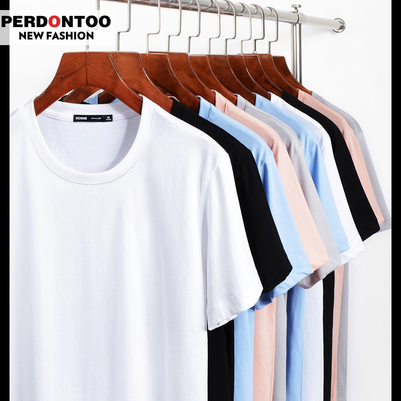 Summer cotton short sleeve t-shirt men 2022 spring dress new solid color half sleeve crew neck legs shirt black and white clothing trend