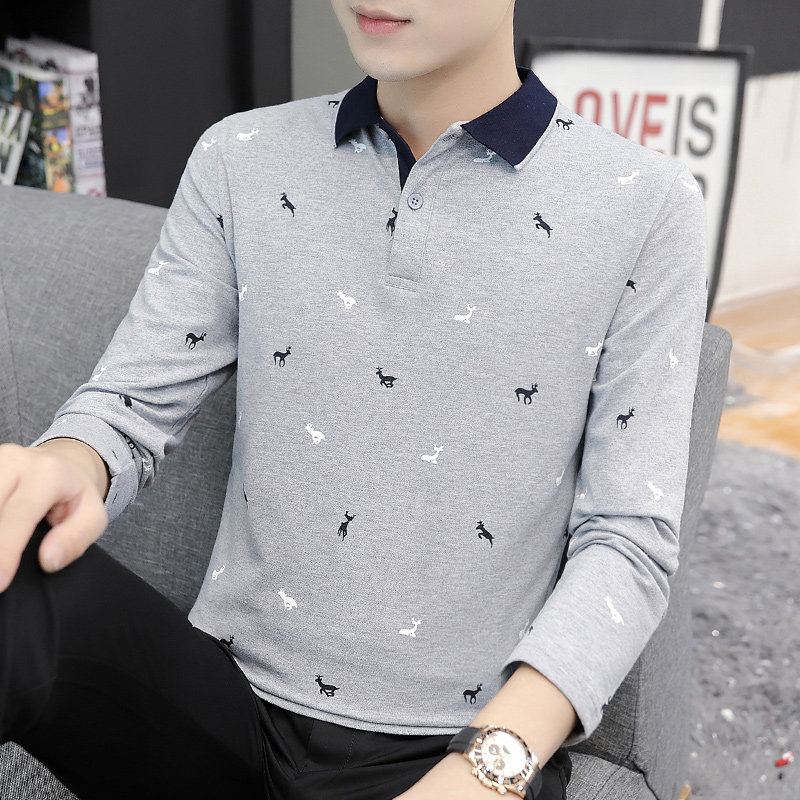 2022 - New printed POLO shirt roll - tip blouse topper clothes Han - edition long - sleeve T - shirt