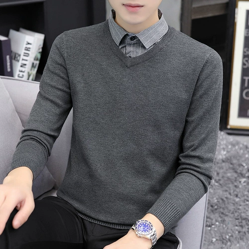 Демисезонный комплект, свитер, трендовая трикотажная шерстяная рубашка, в корейском стиле, облегающий крой