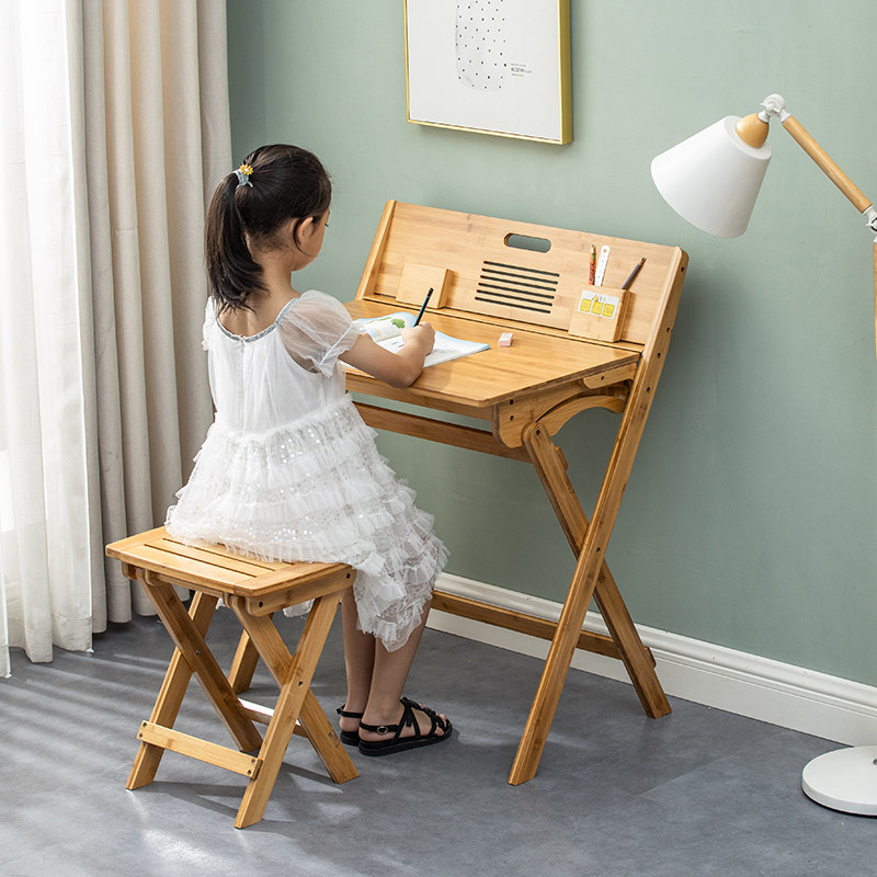 Student desk Children's learning writing desk foldable Home study bedroom simple desk and chair set can be lifted and lifted