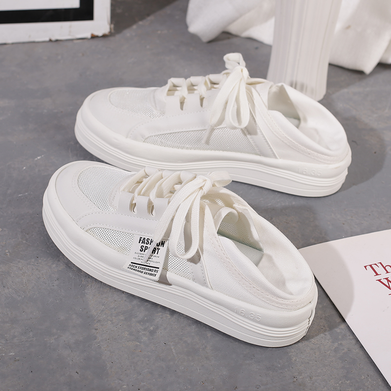 Whitecanvas shoe female summer Thin ventilation Net shoes 2021 new pattern Half drag Little white shoes Versatile ins Street shot Fashion shoes