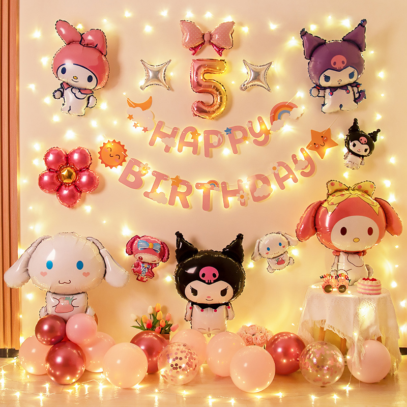 Girl's Three Liull Terns Birthday Placement Baby Birthday Happy Party Balloon Adornment Kulomi Scene Background Wall-Taobao