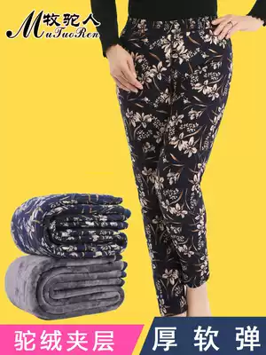 Camel velvet warm pants women plus velvet padded high waist wool pants wear elderly autumn and winter mother cashmere cotton pants