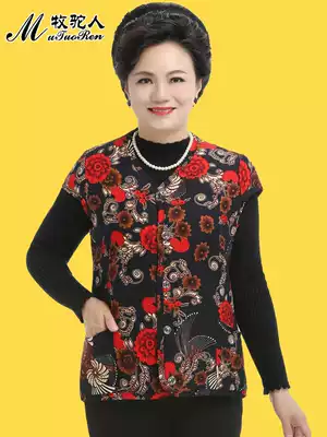 Middle-aged and elderly autumn and winter thickened camel Vest Women's inner tank warm vest mother half sleeve plus velvet large size waistcoat shoulder
