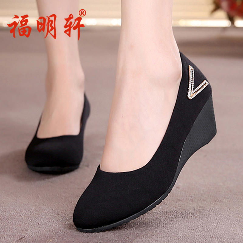 Wedge single shoes old Beijing cloth shoes women's shoes black high heels cover feet professional work shoes tooling shoes fashion casual