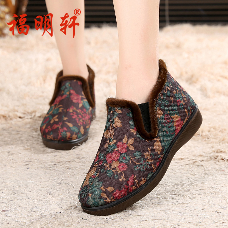 Old Beijing cloth shoes women's cotton shoes middle-aged and elderly plus velvet warm non-slip mother shoes winter flat soft bottom elderly grandma shoes