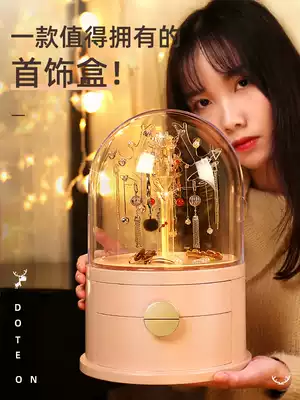 Earrings storage box rotating jewelry ear needle jewelry box female household large capacity necklace earring display artifact