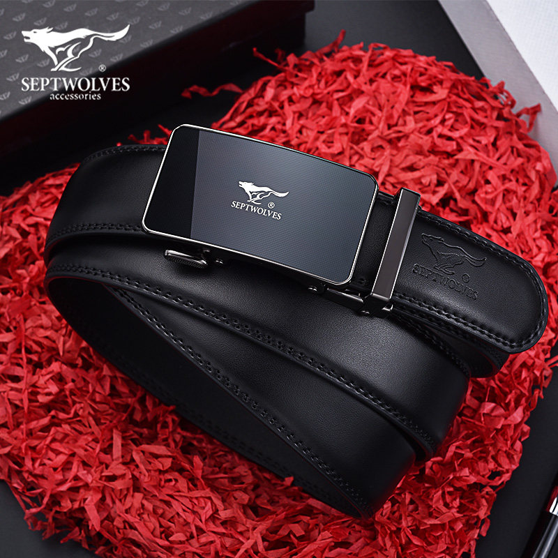 Seven Wolves Men Leather Automatic Buckle Belt Belt Men's Pure Cowhide Young Man Middle-Aged Dad Old Age