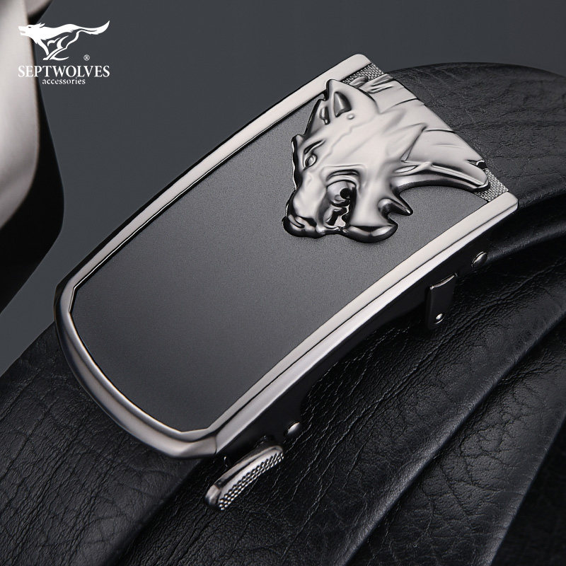 Septwolves men's belt leather youth pure cowhide automatic buckle soil tide belt all-match 2021 new fashion