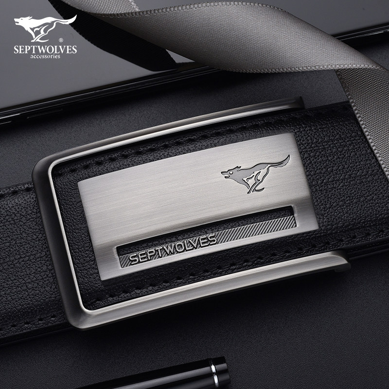 Septwolves belt men's leather men's belt leisure business smooth buckle pure cowhide belt plate buckle middle-year buckle