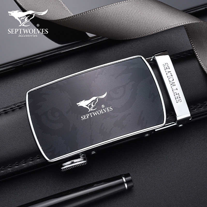 Seven Wolf Belts Men's Genuine Leather Men's Automatic Buckle Belt Pure Cowhide High-End Casual New Trend Pants Belt