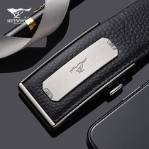 Seven Wolves Inner Buckle Leather Strap Man Genuine Leather Automatic Buckle Inside Wearing Style Nameplate Belt Head Layer Pure Bull Leather Male Style Pants With Tide