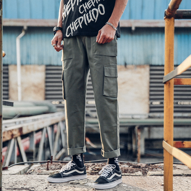 Overalls men's high street ins tide brand flow casual trousers 2021 new spring and autumn and summer nine-point pants thin section