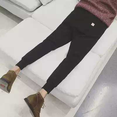 Spring pants men's Korean version of the trend slim-fit sweatpants wild small feet casual thick cotton pants drawstring pants black trousers