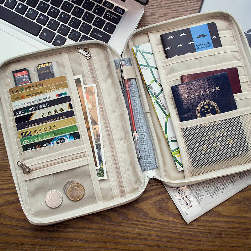 Travel Abroad Passport Bag Document Bag Multifunctional Document Bag Passport Holder Waterproof Storage Bag Ticket Jacket Protective Case