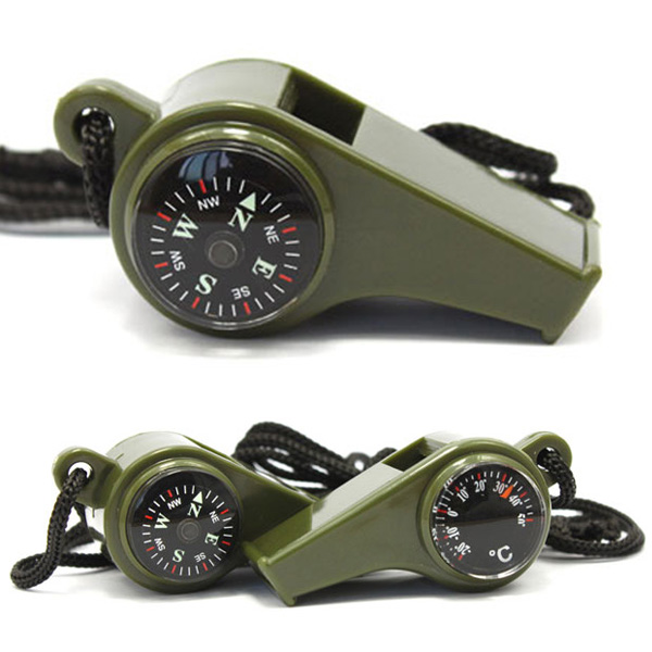 Three-in-one compass life-saving whistle thermometer outdoor multi-function survival whistle portable high frequency whistle belt lanyard