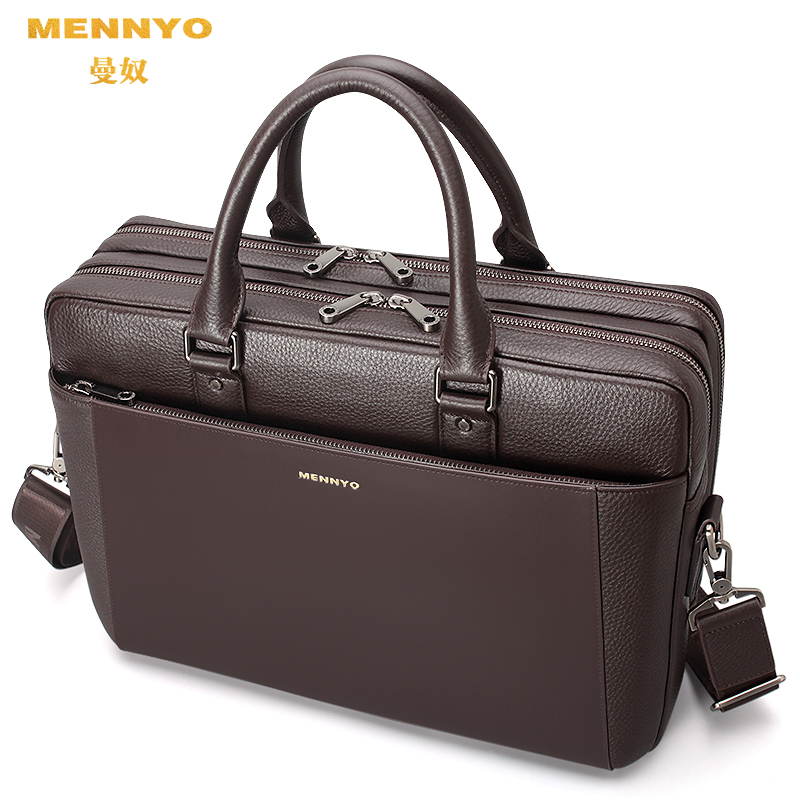 Mannu Male Handbag Genuine Leather Cross Section Business Leather Bag Inclined Satchel Shoulder Bag Bull Leather Computer Bag Double Duke Briefcase