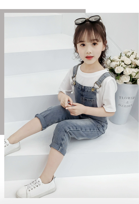 Quần yếm nữ denim 2019 xuân hè mới phiên bản Hàn Quốc thời trang trẻ em nước ngoài trong trang phục quần lửng trẻ em lớn - Quần jean quần bò lót lông cho bé