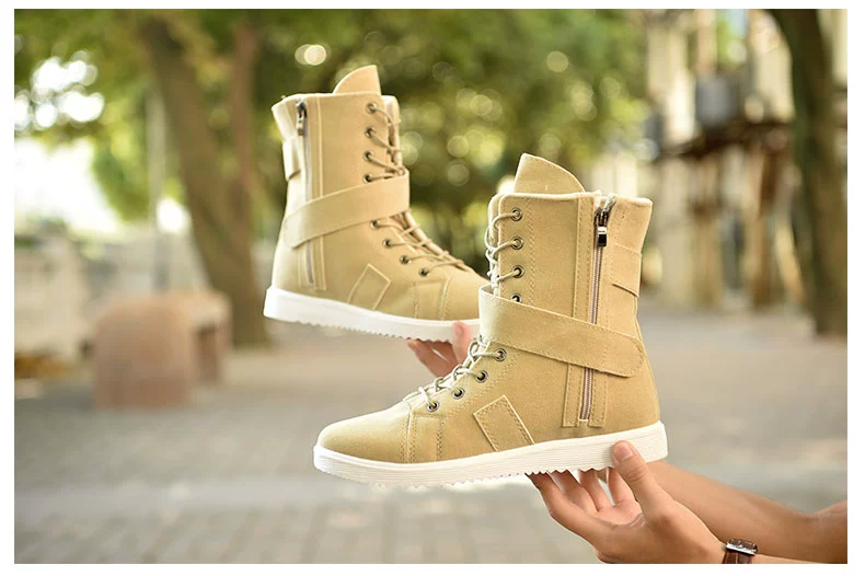 Giày cotton mùa thu và mùa đông cao giúp Martin bốt cao cổ đế xuồng phiên bản Hàn Quốc của giày thủy triều nam giày cao gót đế xuồng cao cổ cá tính