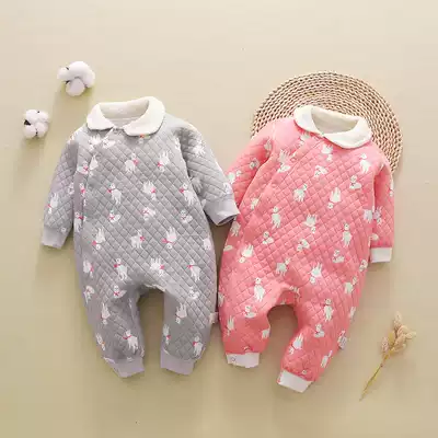 Newborn baby winter outerwear Spring and autumn jumpsuit pure cotton newborn baby 100 days Haiyi climbing suit thin cotton girl