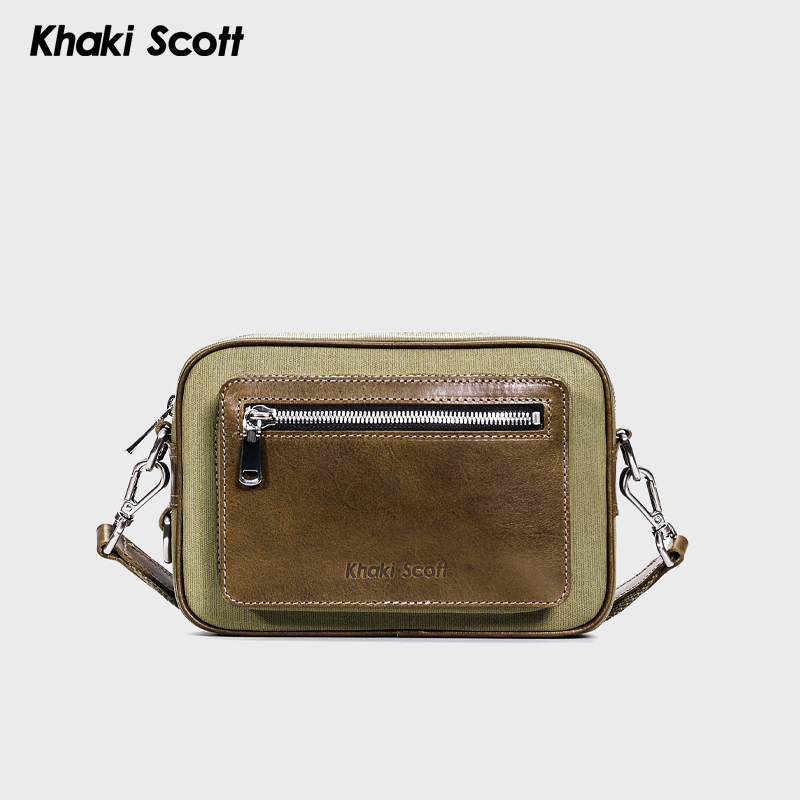khaki scott kaitsuk retro casual canvas man bag single shoulder bag sloped satchel bag for men's small postman bag