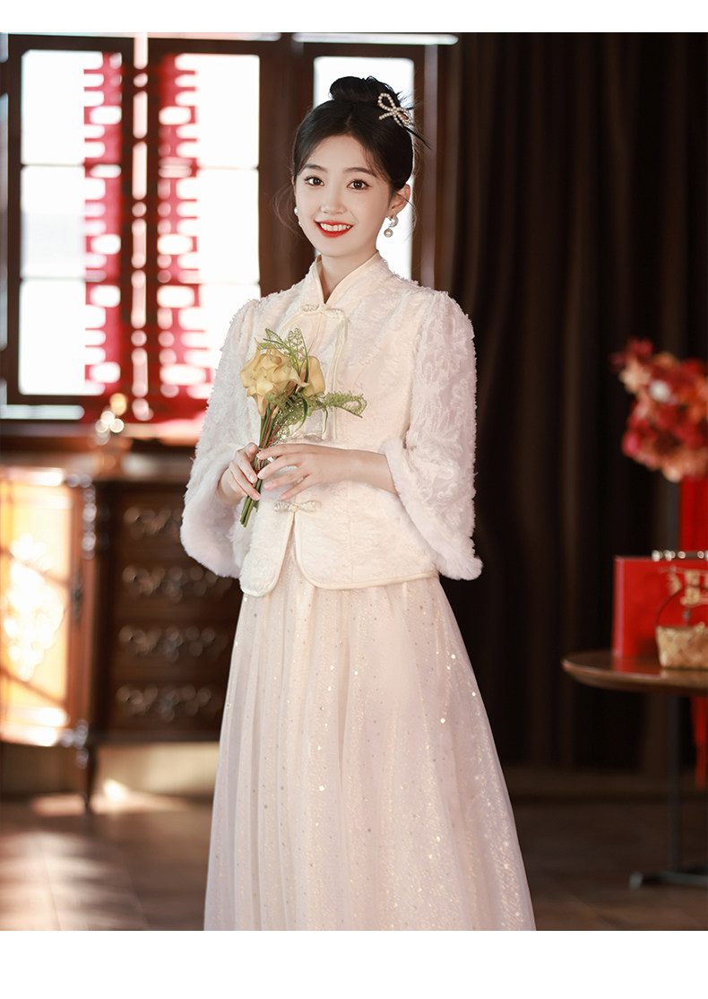 Цветное демисезонное платье подружки невесты, вечернее платье, юбка, удерживающий тепло лонгслив, цвета шампанского, китайский стиль, подходит для подростков Qianli margin 