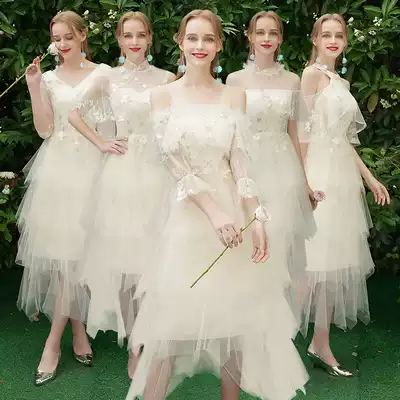 Bridesmaid dress female 2021 New Autumn Fairy temperament champagne color long version thin Korean bridesmaid group sister skirt