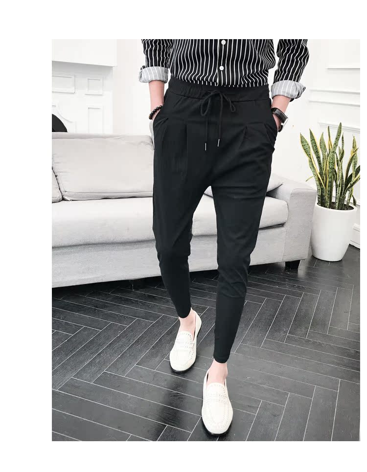 Nổi cổng mùa hè mới nam đen giản dị quần chín phiên bản Hàn Quốc của quần ống loe Quần lửng nam màu rắn chân quần áo thể thao