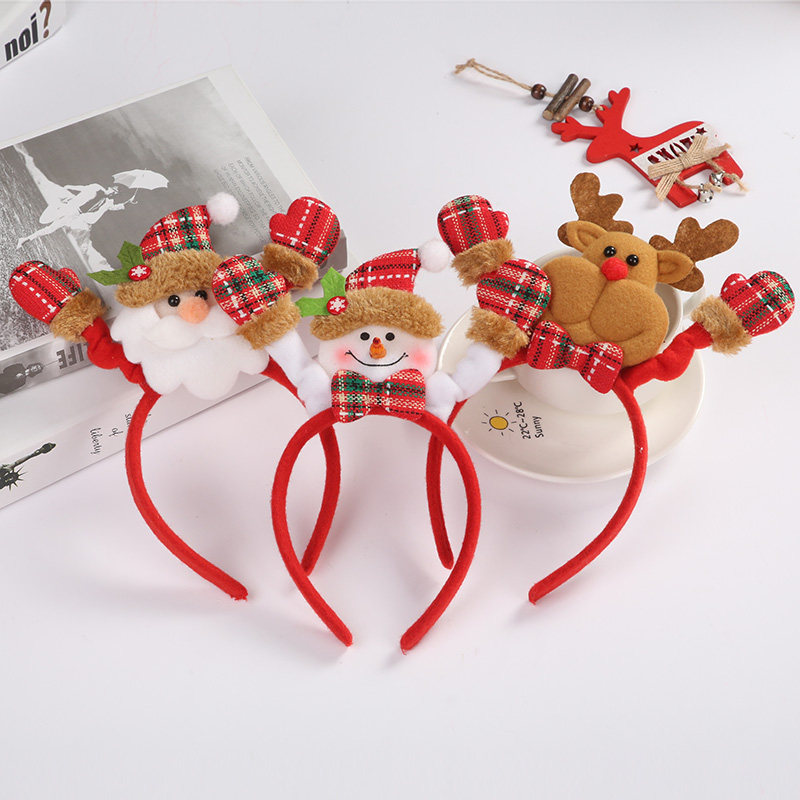 Christmas Hair Stirrup Hair Hoop Children's Head Accessories Hair Clip Adult Snowman Deer Corner Head Buttoning Christmas Hat Decoration Dress Up Gift