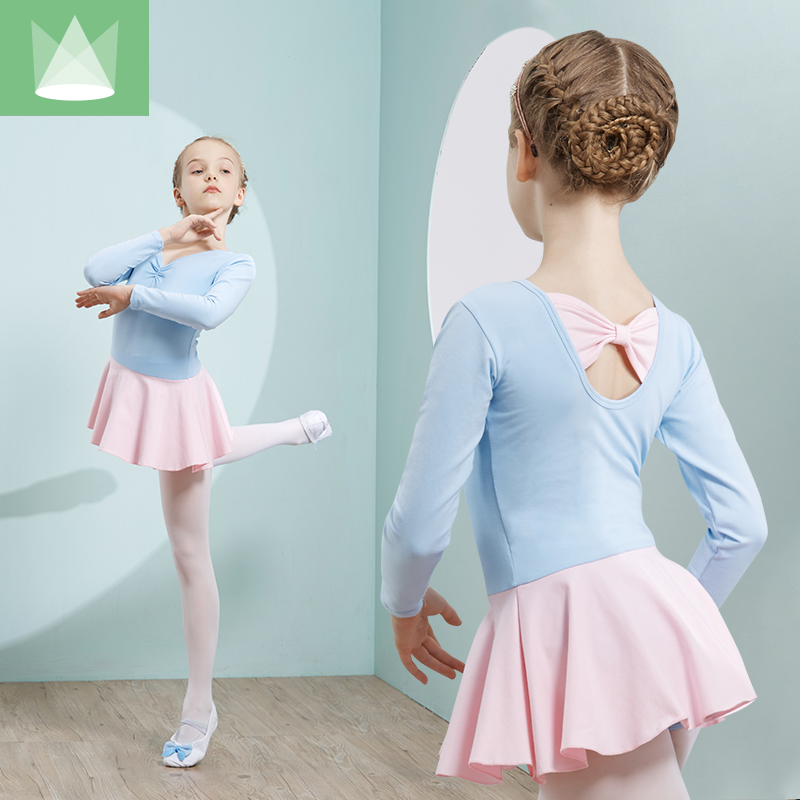Shang Pinlin spring new contrast color children's dance clothes Girls practice clothes Children's long-sleeved examination clothing tutu