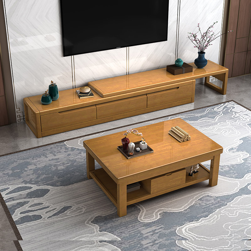 Mingxuan solid wood coffee table TV cabinet combination solid wood modern Chinese style self-assembly storage small apartment living room floor cabinet