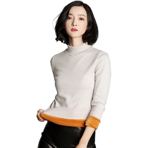 Thick velvet sweater for women in autumn and winter half turtleneck slim fit short age-reducing thick sweater for women bright silk warm bottoming shirt
