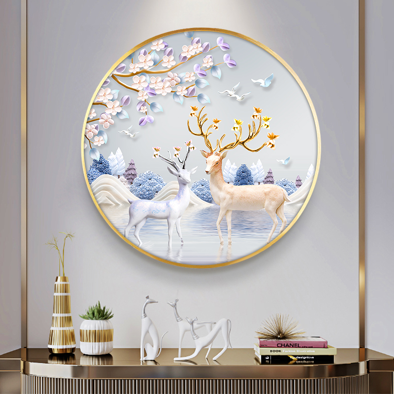 Fu Lu lucky cross stitch 2021 new living room entrance round small pieces of thread embroidery fortune elk hand-embroidered