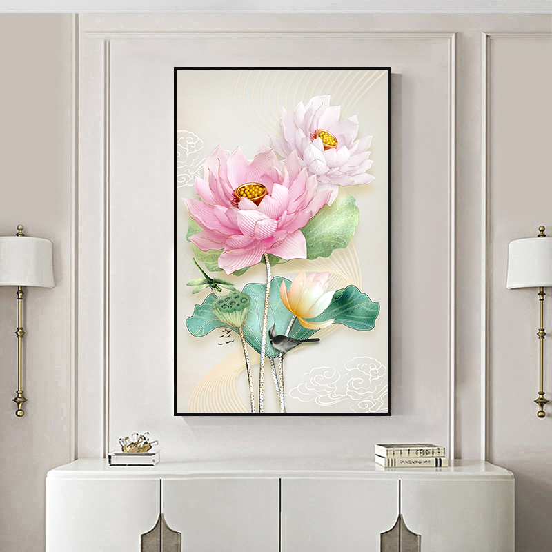 Lotus rhyme cross stitch 2022 new thread embroidery lotus living room large corridor porch vertical version simple self embroidery handmade