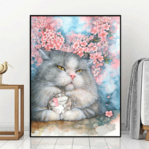 Cherry blossom cat cross embroidered 2022 new line embroidered bedroom cartoon embroidered small children room cute and simple yourself