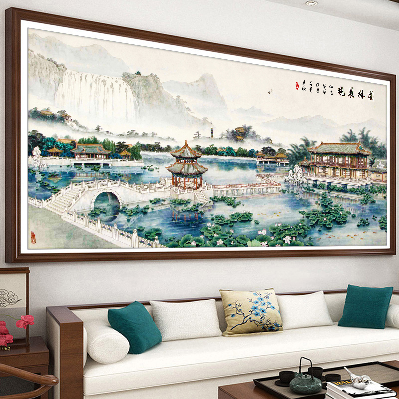 Garden Chenxiao cross stitch 2021 new large living room atmospheric landscape landscape painting handmade thread embroidery full of embroidered lotus flowers